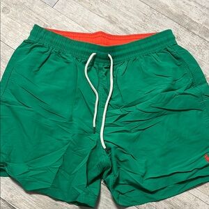 POLO Ralph Lauren Green Swim Shorts with Orange Waistband